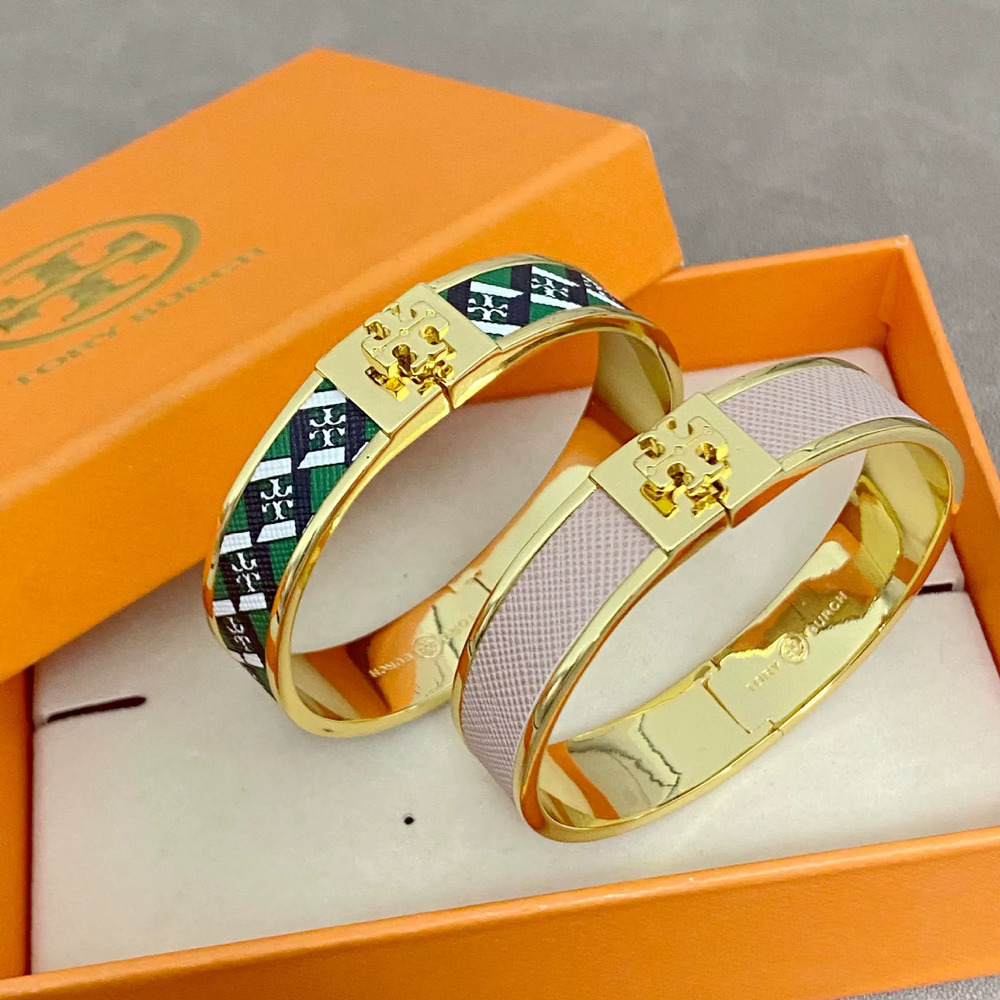 Tory Burch Colorful Enamel Hand Painted Clasp Metal Bracelet